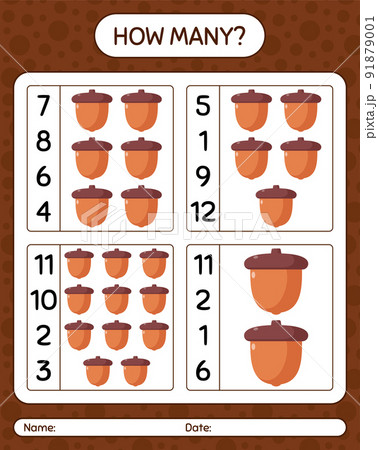 How many counting game with acorn. worksheet for preschool kids, kids activity sheet 91879001
