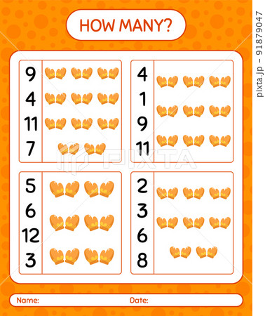 How many counting game with glove. worksheet for preschool kids, kids activity sheet 91879047
