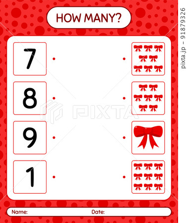 How many counting game with ribbon. worksheet for preschool kids, kids activity sheet 91879326