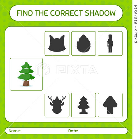 Find the correct shadows game with pine tree. worksheet for preschool kids, kids activity sheet 91879514