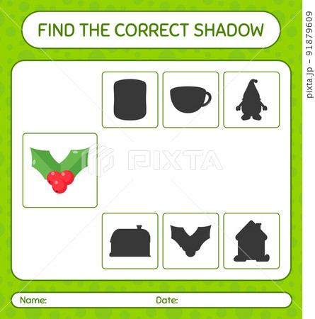 Find the correct shadows game with holly berry. worksheet for preschool kids, kids activity sheet Find the correct shadows game with holly berry. worksheet for preschool kids, kids activity sheet 91879609