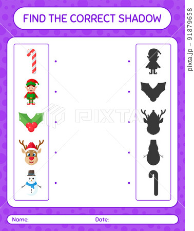 Find the correct shadows game with christmas icon. worksheet for preschool kids, kids activity sheet 91879658