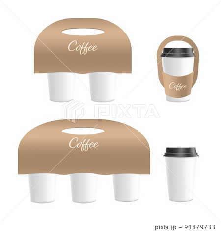 Coffee cup cardboard holder template realistic vector illustration isolated. Coffee cup cardboard holder template realistic vector illustration isolated. 91879733