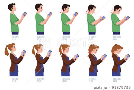 Posture of man, woman when using phone in vector illustration isolated on white Posture of man, woman when using phone in vector illustration isolated on white 91879739