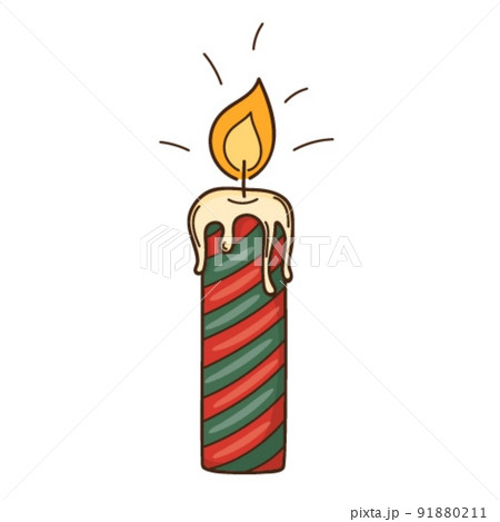 Decorative candle in stripes. A burning fire....のイラスト素材