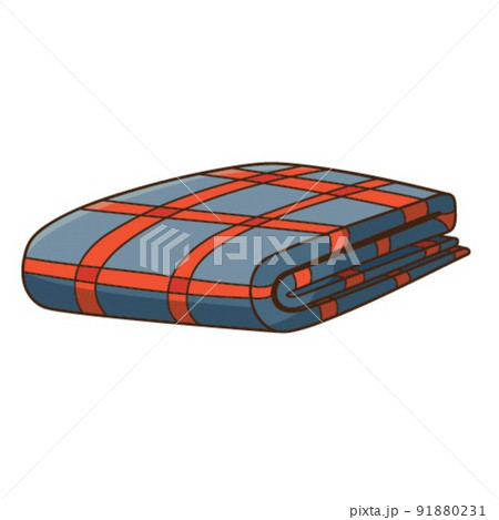 Folded plaid blanket. Cover. Design element with outline. The theme of a cozy winter, autumn. Doodle, hand-drawn. Flat design. Color vector illustration. Isolated on a white background. Folded plaid blanket. Cover. Design element with outline. The theme of a cozy winter, autumn. Doodle, hand-drawn. Flat design. Color vector illustration. Isolated on a white background. 91880231