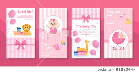 Baby Shower Little Girl Social Media Stories Template Flat Cartoon Background Vector Illustration Baby Shower Little Girl Social Media Stories Template Flat Cartoon Background Vector Illustration 91880447