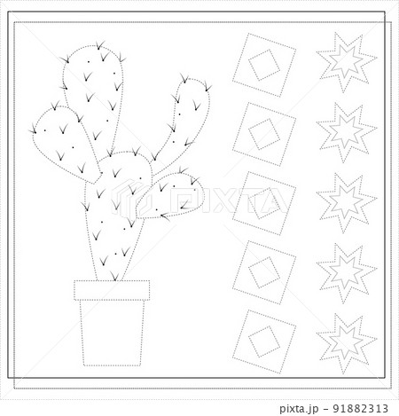 practice handwriting. drawing a worksheet for preschool children with ease. Cactus illustration 91882313