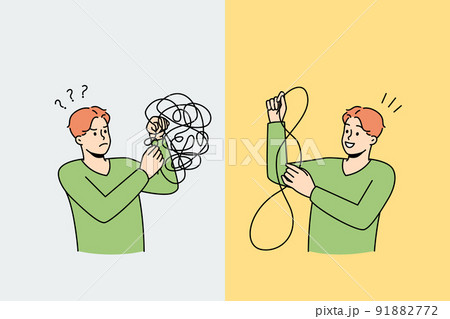 Man untangle puzzle relieve stress  91882772