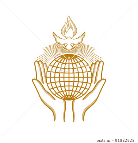 Church logo. Christian symbols. Hands turned to the world beloved of God. Church logo. Christian symbols. Hands turned to the world beloved of God. 91882928