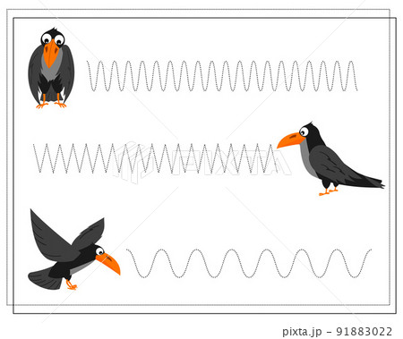 handwriting training game for kids, point to point, crow, halloween. vector handwriting training game for kids, point to point, crow, halloween. vector 91883022