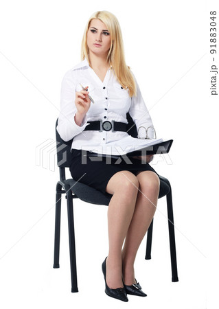 Stylish young businesswoman writing isolated on white background Stylish young businesswoman writing isolated on white background 91883048