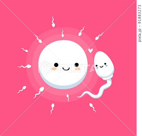 The Cute Sperm and Cute Ovum in pink background. 91883273