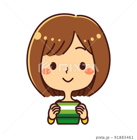 通帳を見る女性　笑顔　イラスト素材 91883461