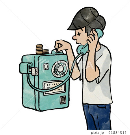公衆電話から硬貨で電話をする男 91884315