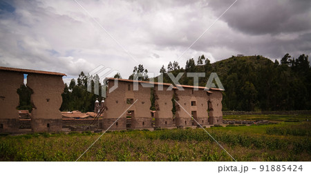 View to Temple of Wiracocha at archaeological site of Raqchi, Cuzco, Peru 91885424