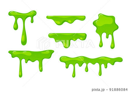 Set Of Dripping Green Slime Textures, Border And Spots Isolated Elements On White Background, Falling Syrup Drops Set Of Dripping Green Slime Textures, Border And Spots Isolated Elements On White Background, Falling Syrup Drops 91886084