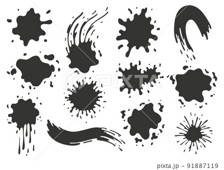 Paint blots. Splashes set for design use. Grunge shapes collection. Dirty stains and silhouettes. Black ink splashes 91887119