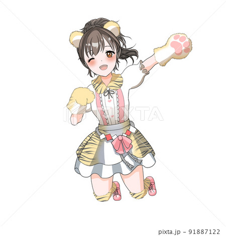 【自然な髪色】寅年のお祝いをする虎コスプレのピンク担当ポニーテールアイドル 91887122