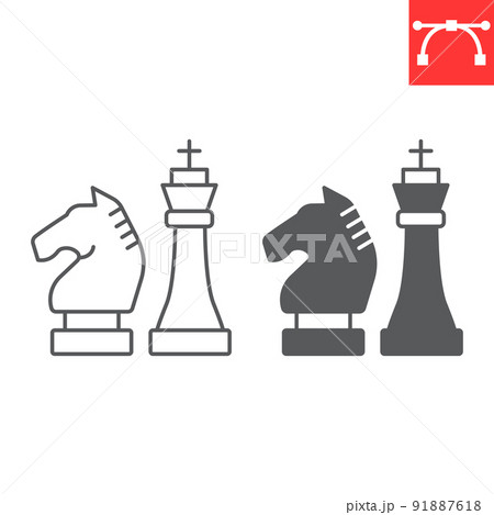 Chess line and glyph icon, king and knight, chess horse vector icon, vector graphics, editable stroke outline sign, eps 10. Chess line and glyph icon, king and knight, chess horse vector icon, vector graphics, editable stroke outline sign, eps 10. 91887618