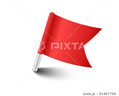 Red pins tacks flags. Attach buttons on needles, pinned office thumbtack. Vector illustration. 91887766