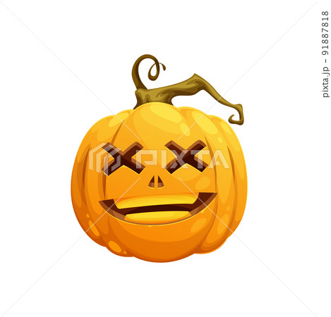 Cartoon Halloween pumpkin, Jack o lantern isolated scary character, vector. Halloween pumpkin lantern with cross eyes and smile on face, horror holiday and spooky night symbol 91887818