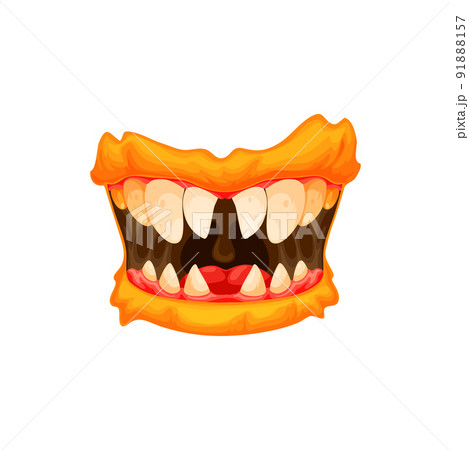 Monster mouth, creepy zombie or alien roar jaws with sharp yellow teeth and orange lips isolated cartoon icon.Vector Halloween creature roaring mouth, ogre mutant devil tongue, toothy smile Monster mouth, creepy zombie or alien roar jaws with sharp yellow teeth and orange lips isolated cartoon icon.Vector Halloween creature roaring mouth, ogre mutant devil tongue, toothy smile 91888157