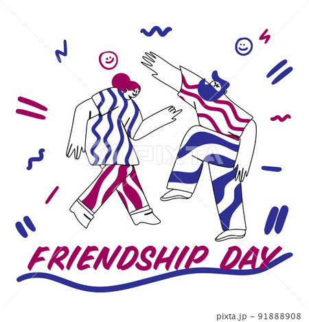 Friends, dancing, line drawing in doodle style 91888908