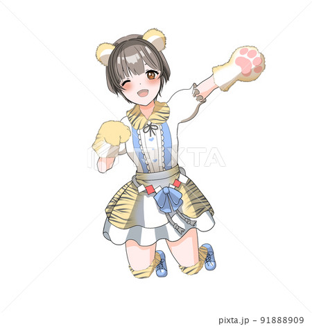 【自然な髪色】寅年のお祝いをする虎コスプレの青担当ショートカットアイドル 91888909
