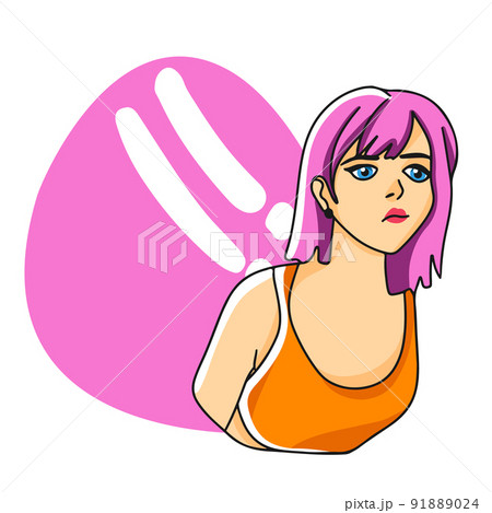 Girl expresses emotions, exclamation mark, doodle Girl expresses emotions, exclamation mark, doodle 91889024