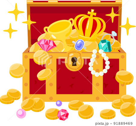 開いた宝箱から溢れる財宝（正面） 91889469