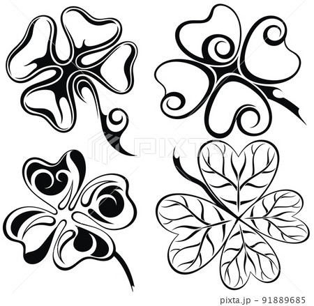 Clovers leaves . Four Leaf Clovers decorative style 91889685