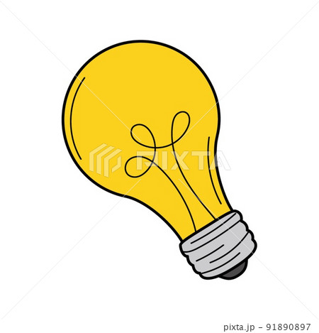 An incandescent light bulb, a symbol of an idea, insight. Doodle. Hand-drawn Colorful vector illustration. The design elements are isolated on a white background. 91890897