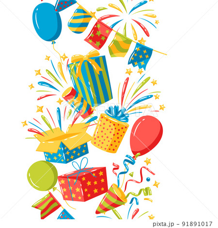Seamless pattern with holiday decoration items. Color objects for celebration and anniversary. Seamless pattern with holiday decoration items. Color objects for celebration and anniversary. 91891017