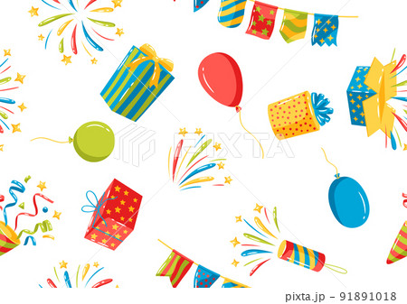 Seamless pattern with holiday decoration items. Color objects for celebration and anniversary. Seamless pattern with holiday decoration items. Color objects for celebration and anniversary. 91891018