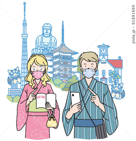 インバウンド 浴衣姿にマスク着用で観光 インバウンド 浴衣姿にマスク着用で観光 91891660