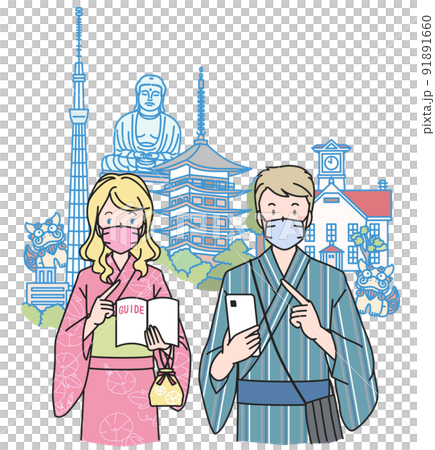 インバウンド 浴衣姿にマスク着用で観光 インバウンド 浴衣姿にマスク着用で観光 91891660