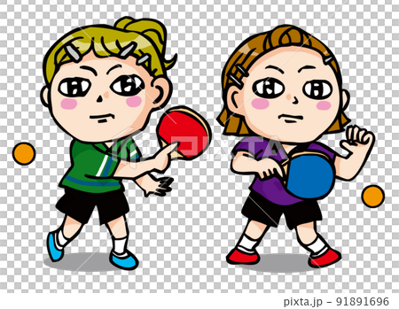 兩個打乒乓球的可愛女孩 兩個打乒乓球的可愛女孩 91891696