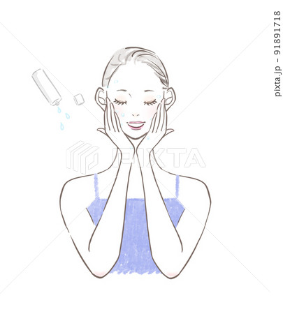 化粧水をつける女性のイラスト 91891718