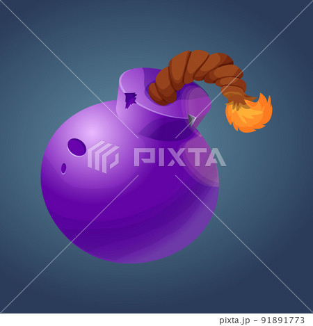 Cartoon bomb with rope ui game asset, icon in cartoon style isolated on background. Weapon, attack element. Cartoon bomb with rope ui game asset, icon in cartoon style isolated on background. Weapon, attack element. 91891773