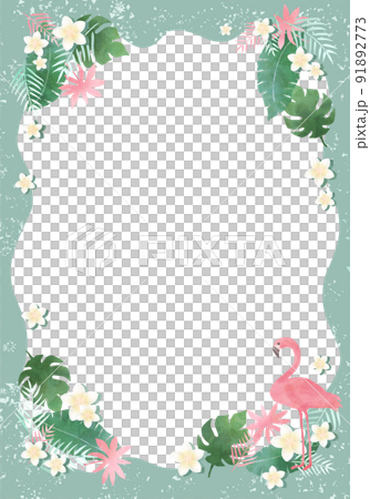 火烈鳥和熱帶植物框架(綠色框架垂直) 火烈鳥和熱帶植物框架(綠色框架垂直) 91892773