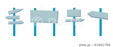 Wayfinding signage. Set of road signs are rectangular, indicating the direction and round. Vector flat illustration isolated on white background. 91892798