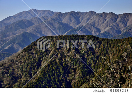 丹沢の相州アルプス　荻野高取山より大山と大山三峰山を望む 91893213