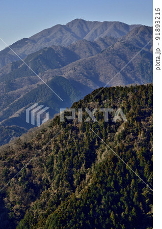 丹沢の相州アルプス 荻野高取山より大山を望む 丹沢の相州アルプス 荻野高取山より大山を望む 91893216