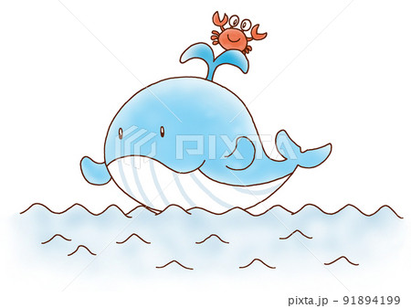 クジラとカニのかわいい動物イラストのイラスト素材
