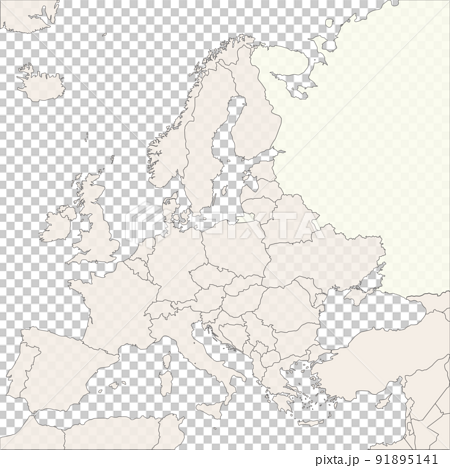 ヨーロッパ全体の白地図と国境、ロシア、トルコ、地中海沿岸 91895141
