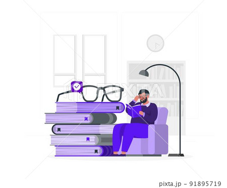 man wear glasses reading book flat design man wear glasses reading book flat design 91895719