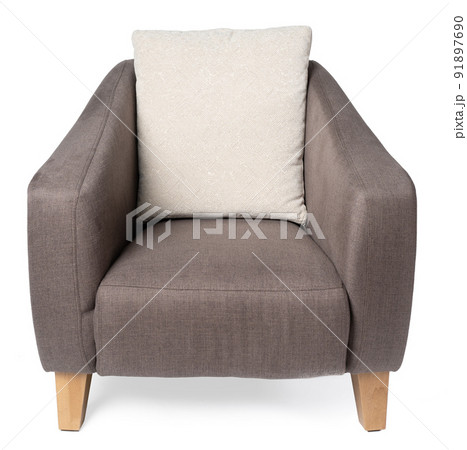 Grey arm-chair with wooden legs isolated on white 91897690