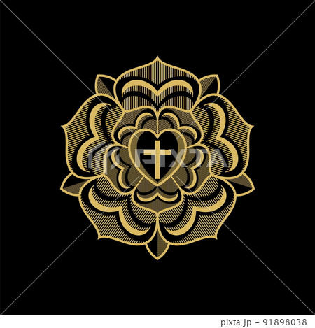 Rose Luther. Illustration of theology and confession of faith in the atoning sacrifice of the Lord and Savior Jesus Christ. 91898038