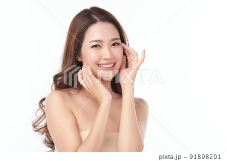 Beautiful young asian woman with clean fresh skin on white background, Face care, Facial treatment, Cosmetology, beauty and spa, Asian women portrait. Beautiful young asian woman with clean fresh skin on white background, Face care, Facial treatment, Cosmetology, beauty and spa, Asian women portrait. 91898201